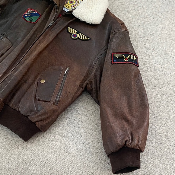 Boy’s Brown Leather Aviator Jacket with Patches - Picture 4 of 9